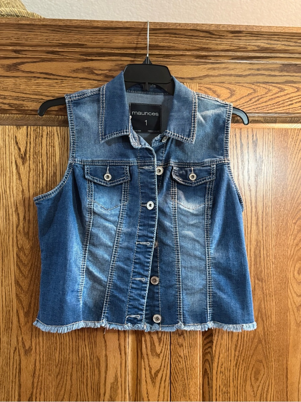 Maurices Blue Denim Sleeveless Button-Front Vest “Crop”